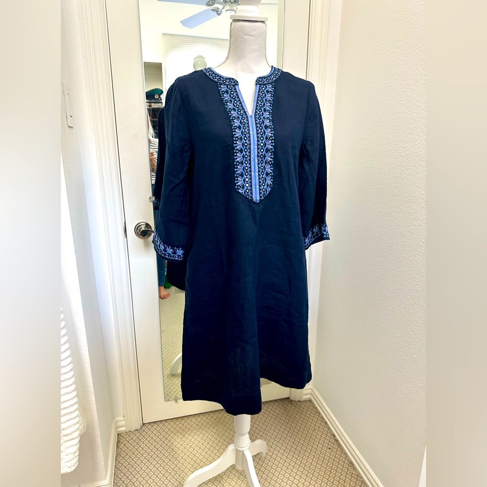NWT Chico’s Beaded Linen Blue Dress